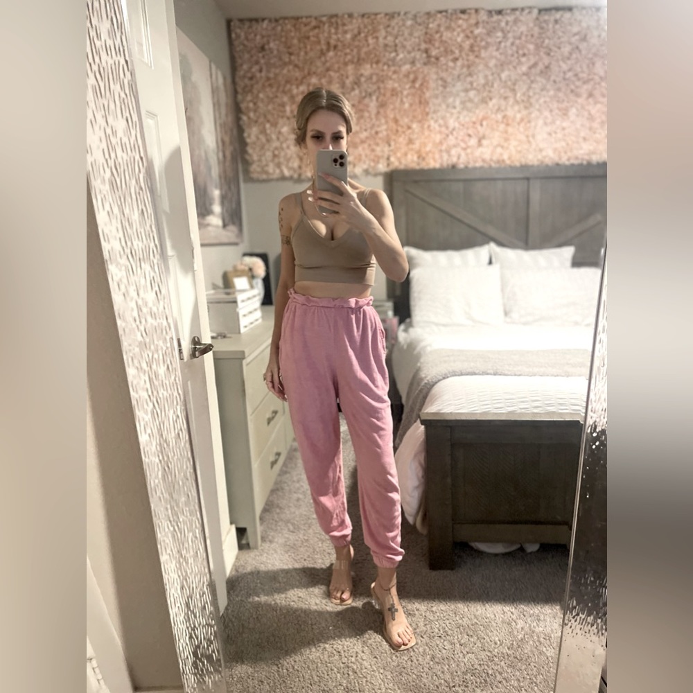 Hot pink towel joggers